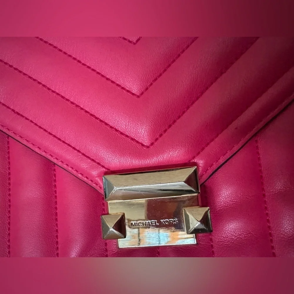 Michael Kors Whitney Medium Flap Chain Shoulder Bag Handbag Purse Electric Pink